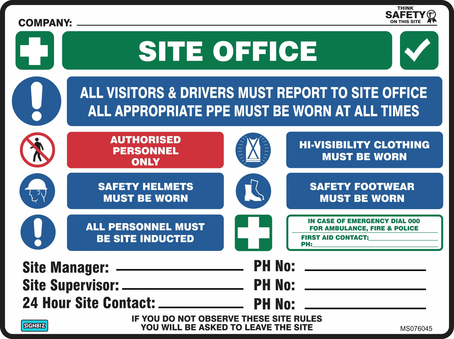 Mandatory Multi Safety Sign Site Office