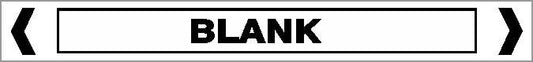 A rectangular Pipe Marker - COMMS - BLANK sign with a thick black border shows "BLANK" in bold capitals at the center, featuring angle brackets on both left and right sides.