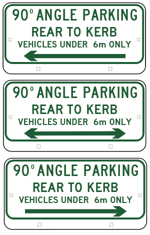 R5-500n - Angle Parking (Rear to Curb) (Vehicles Under 6m Only) (L, LR & R Arrows)
