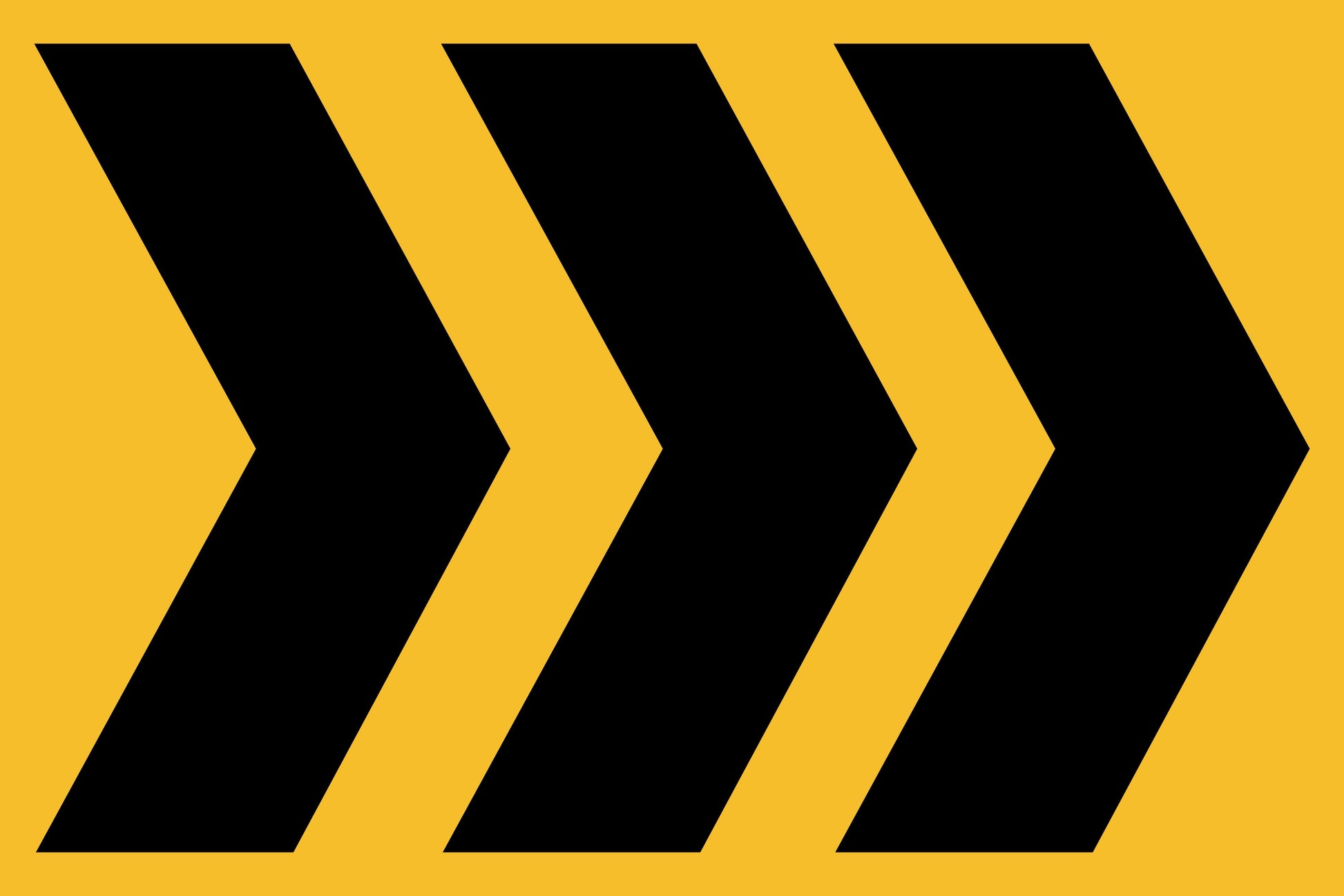 The SWING STAND SIGN ONLY - DIRECTIONAL HAZARD ARROWS RIGHT features three large black arrows outlined in yellow, evenly spaced on a solid yellow background, clearly indicating rightward direction.