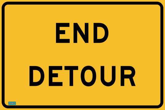 The SWING STAND SIGN ONLY - END DETOUR is a yellow rectangular road sign with a black border featuring the bold, black text "END DETOUR.