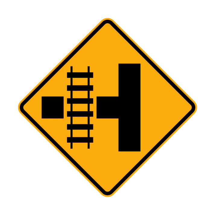 W7-12(L) - Railway Crossing Ahead Diagrammatic - Crossing On Side Road (L illustrated)