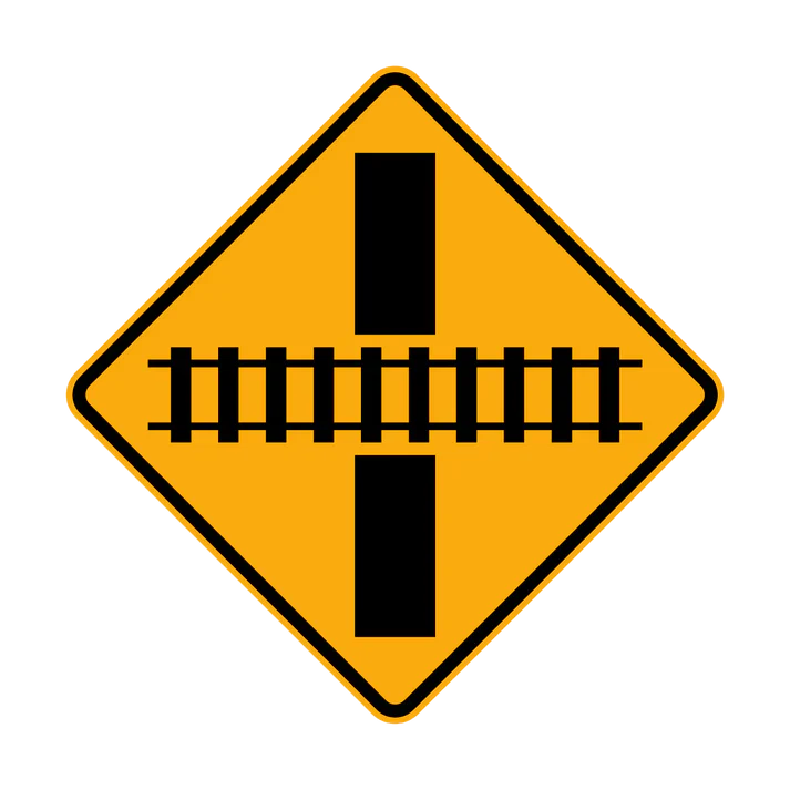 W7-8 - Railway Crossing Ahead diagrammatic - Right angled crossing (symbolic)
