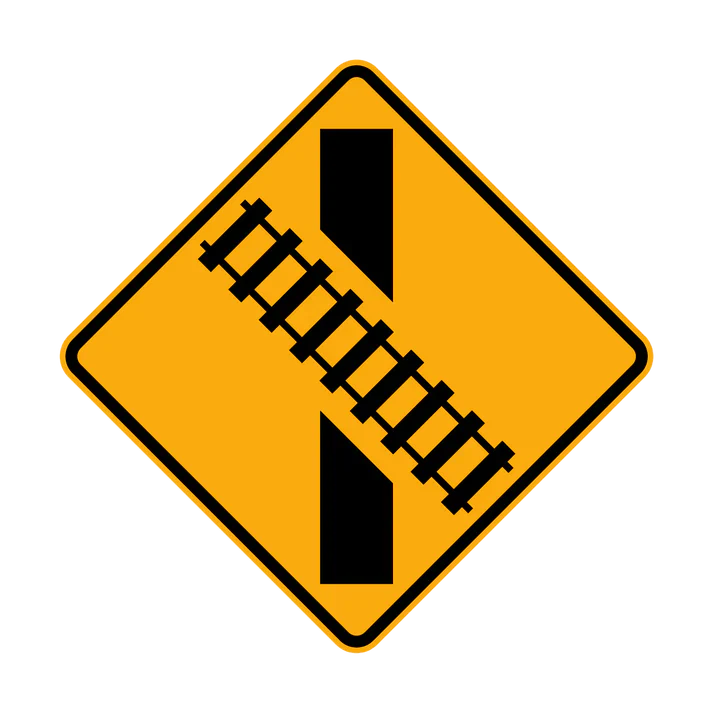 W7-9(R) - Railway Crossing Ahead Diagrammatic - Oblique Crossing (R illustrated)