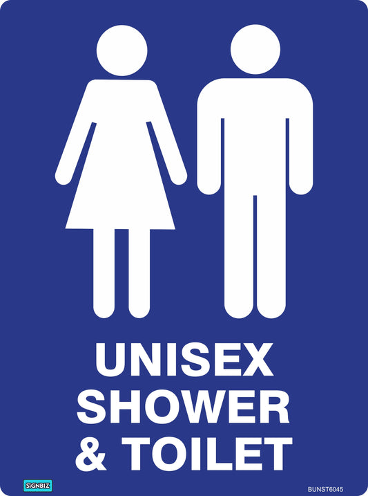 Bathroom Unisex Shower & Toilet Blue & White