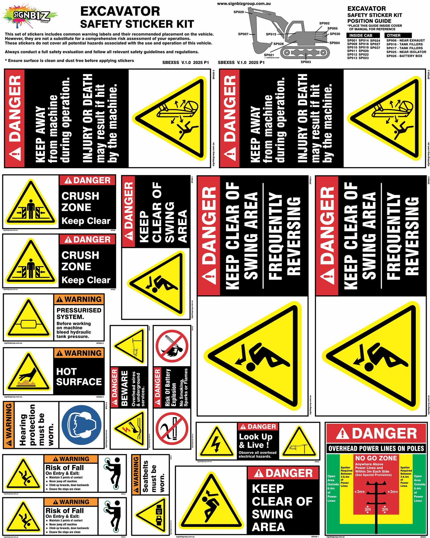 Sticker Kit - Excavator (12t to 25t)