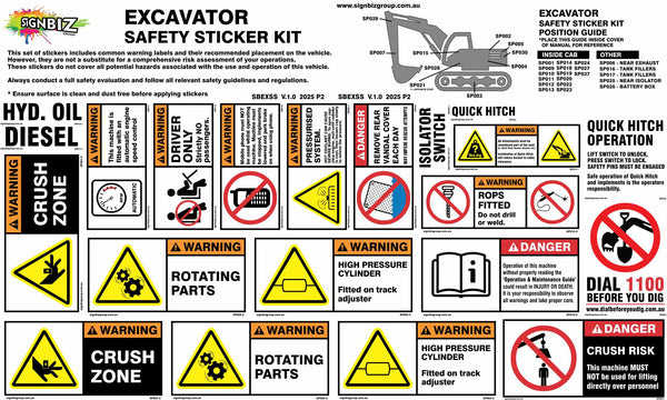 Underground Work Sticker Sticker Kit - Excavator (12t to 25t) – Signbiz