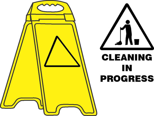 YELLOW FLOOR STAND CLEANING IN PROGRESS