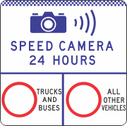 G6-327-3n - Speed Camera 24 Hours / Variable Speed Limit Enforced / Trucks And Buses / All Other Vehicles