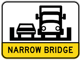 G9-336n - Narrow Bridge (with symbolic car + truck)