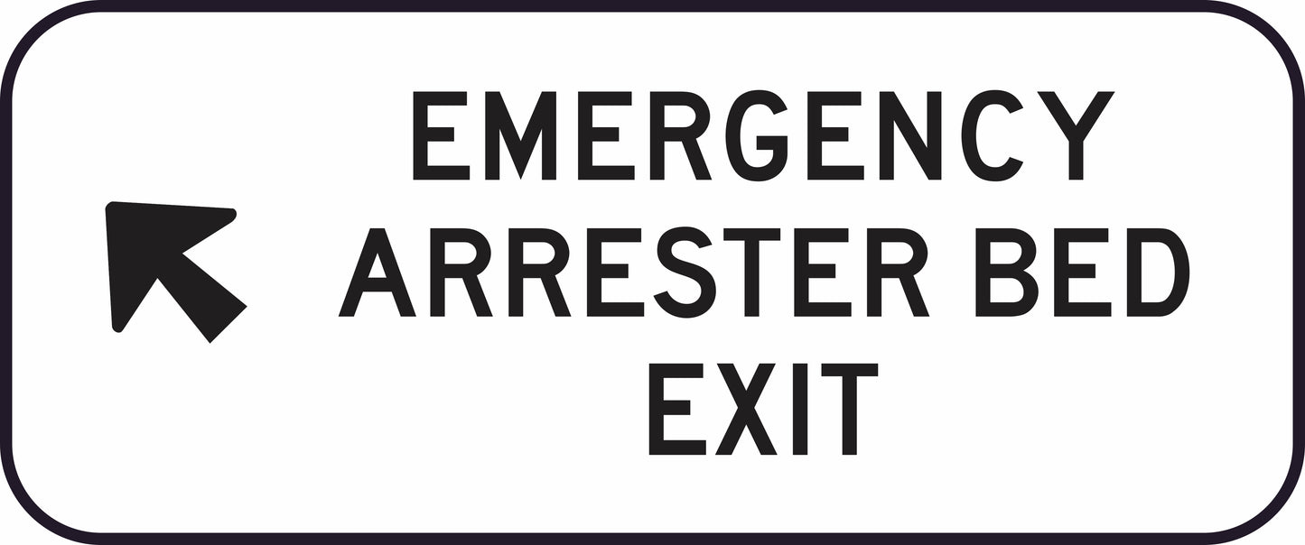 The G9-337-3n - Emergency Arrester Bed Exit sign is rectangular, featuring "EMERGENCY ARRESTER BED EXIT" and a left-pointing arrow in black on a white background.