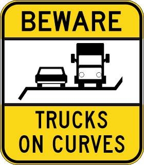 G9-348n - Beware (symbol) Trucks On Curves