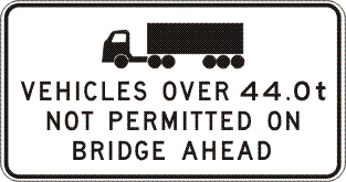 G9-370n - (truck symbol) Vehicles Over 44.0t Not Permitted On Bridge Ahead