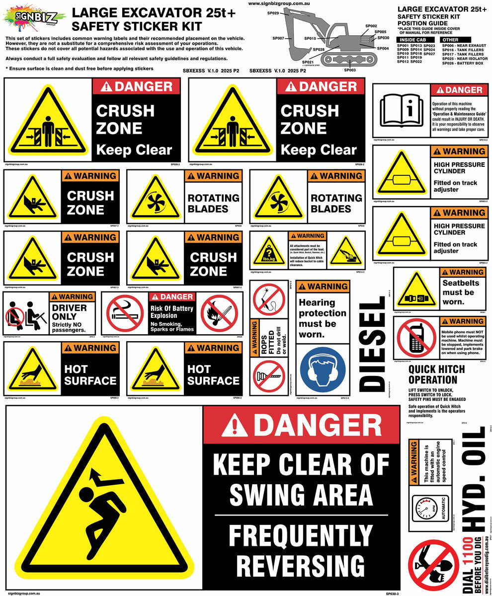 Underground Work Sticker Sticker Kit - LRG Excavator (25t +) – Signbiz