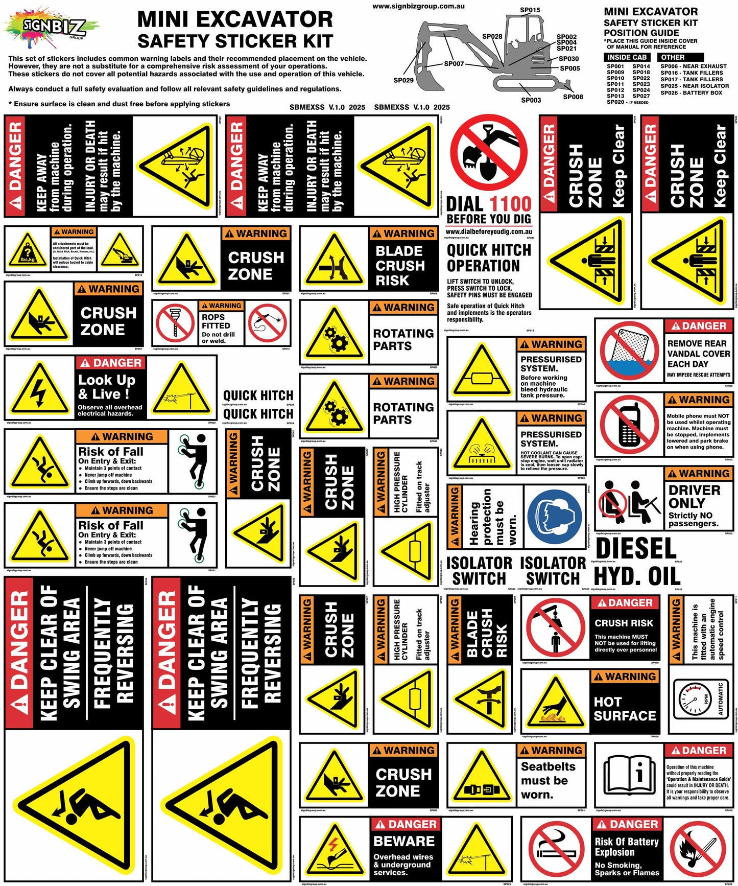 Sticker Kit - Mini Excavator (<8t)