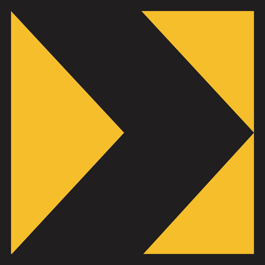 The Hazard Marker (MMS Insert) features a black background with two yellow triangles on each side forming an abstract geometric pattern, inspired by multi-message sign insert designs for traffic guidance.
