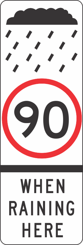 R4-238n Speed Restriction (Symbolic) When Raining Here