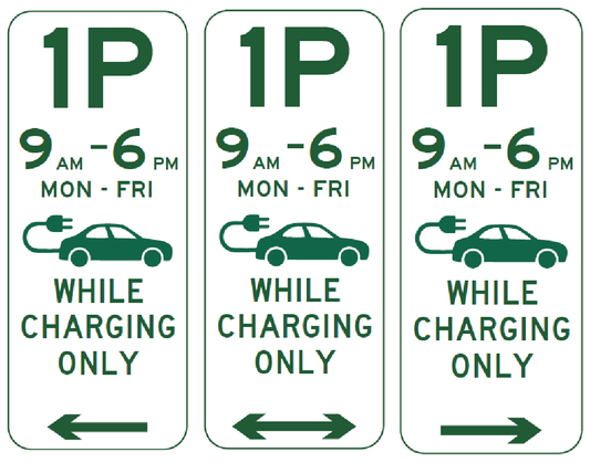 R5-1-12n - Parking (1p-10p) Times (Various) Mon-Fri Electric Vehicles While Charging Only (Left, Right or Repeater)