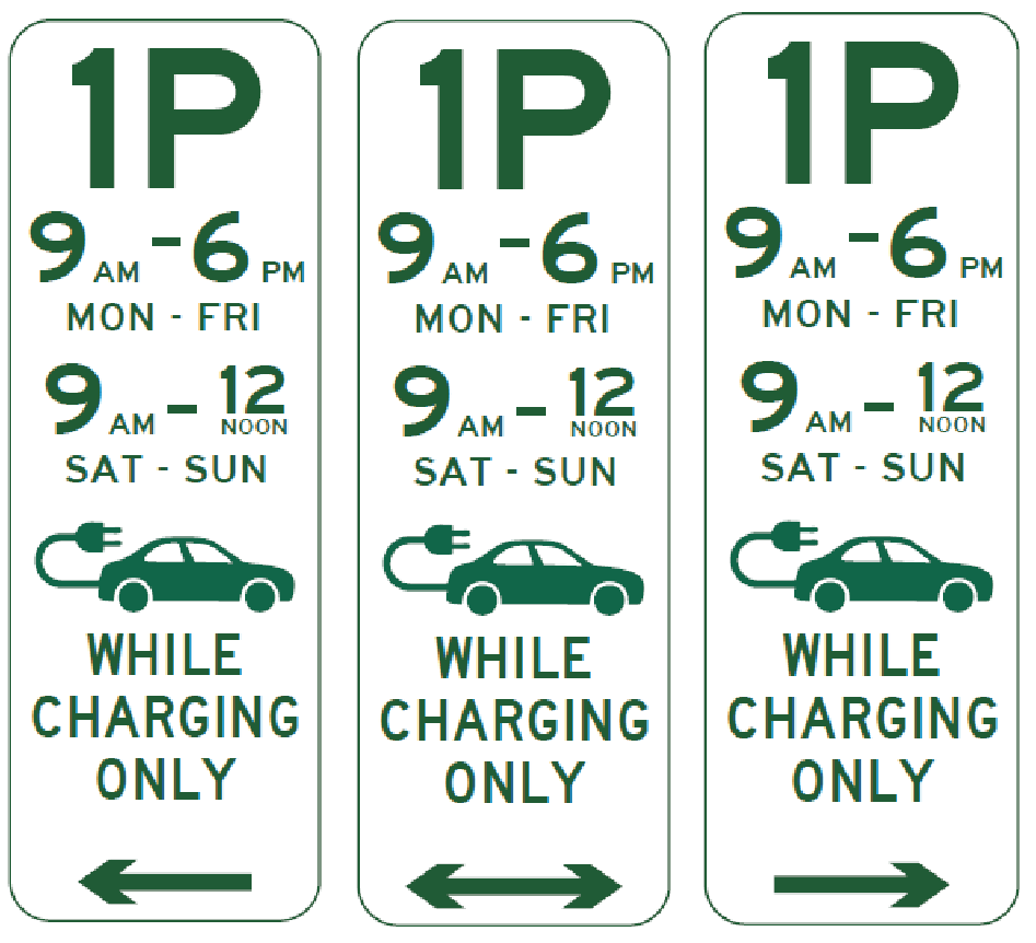 R5-1-13n - Parking (1p-10p) Times (Various) Mon-Fri Sat-Sun Electric Vehicles While Charging Only (Left, Right or Repeater)