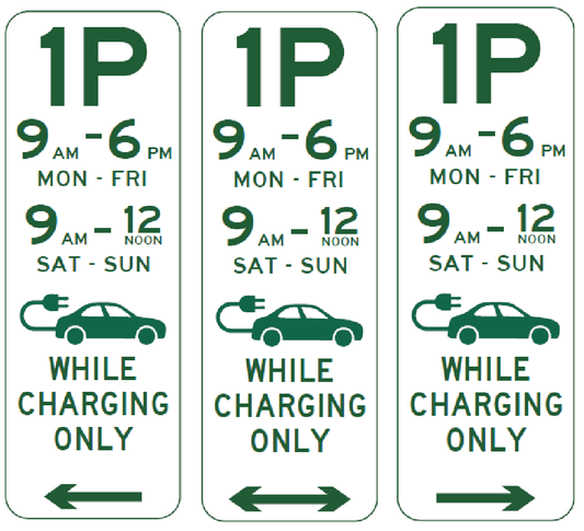 R5-1-13n - Parking (1p-10p) Times (Various) Mon-Fri Sat-Sun Electric Vehicles While Charging Only (Left, Right or Repeater)