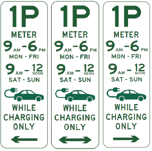 R5-1-15n - Parking (1p-10p) (Meter) Times (Various) Mon-Fri Sat-Sun Electric Vehicles While Charging Only (Left, Right or Repeater)