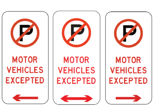 R5-41-4n No Parking (Symbolic) Motor Vehicles Excepted