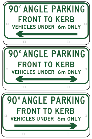 R5-501n - Angle Parking (Front to Curb) (Vehicles under 6m Only) (L, LR & R Arrows)