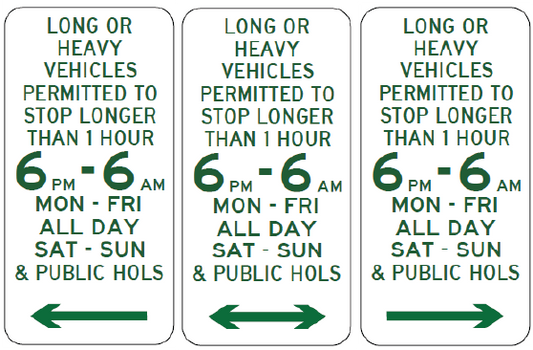 R5-551n - Long Or Heavy Vehicles Permitted To Stop Longer Than 1 Hour (Times)