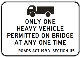 R6-255n - Trucks (symbolic) Only One Heavy Vehicle Permitted On Bridge At Any One Time