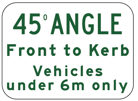 R9-205n - Angle Parking Plate (Variable) Angle; Front/Rear To Kerb; Vehicles Under 6m Only