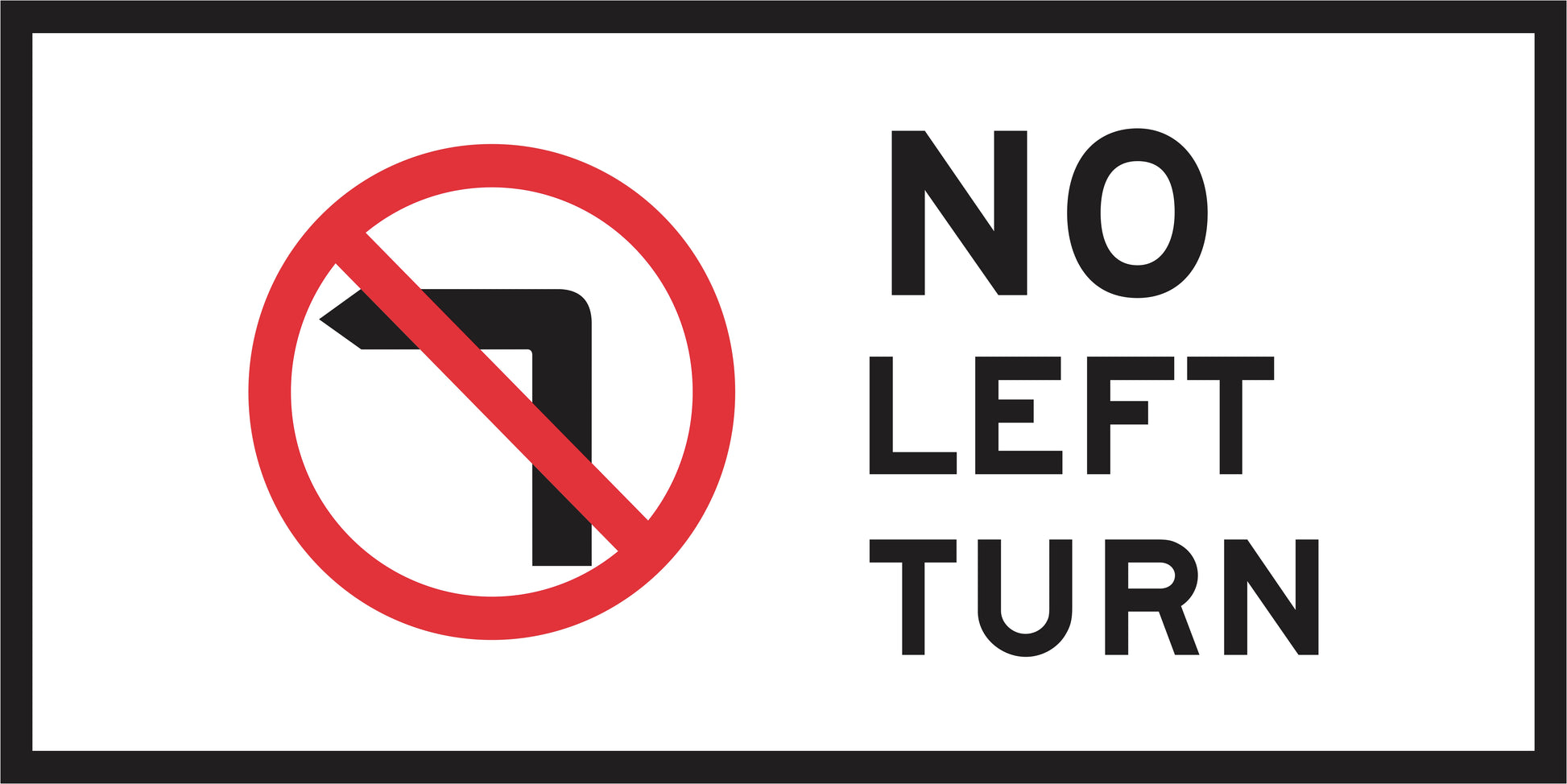 The RM2-6n(L)(C) No Left Turn (Symbolic) Mms Insert features a black left-turn arrow with a red prohibition symbol, displayed on NSW-style multi message sign panels.