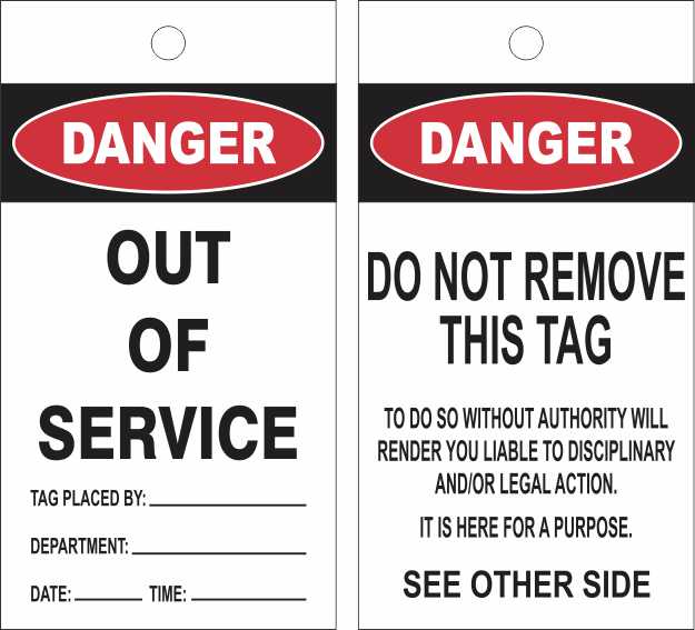 DANGER OUT OF SERVICE LOCK OUT TAG