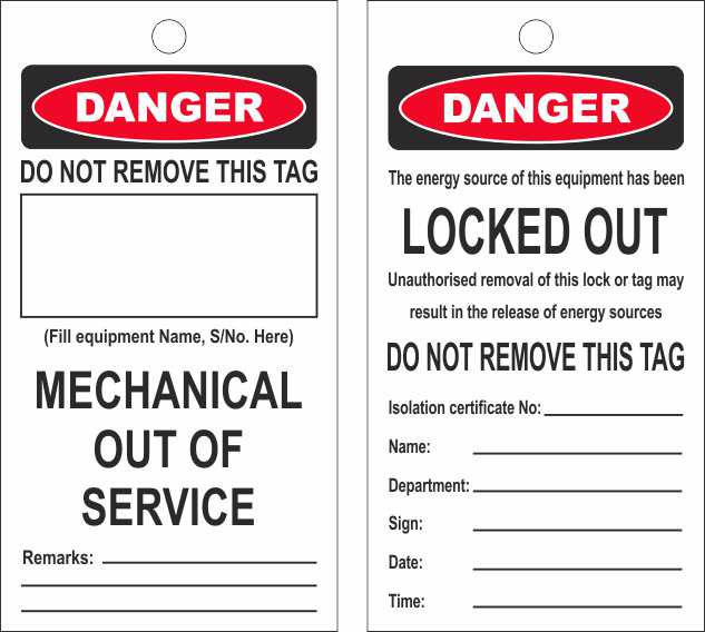 MECHANICAL OUT OF SERVICE LOCK OUT TAG