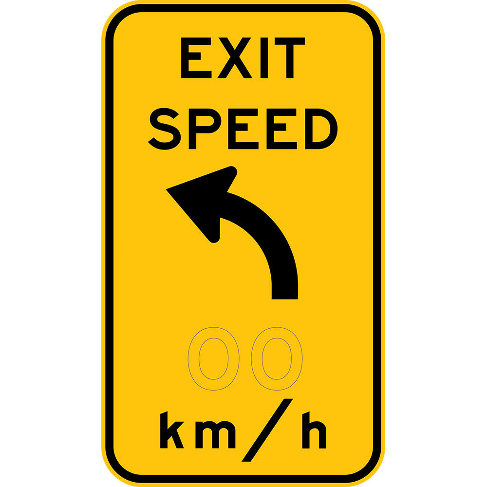 W1-9-2 Exit Speed x km/hr with curve symbol (L or R)