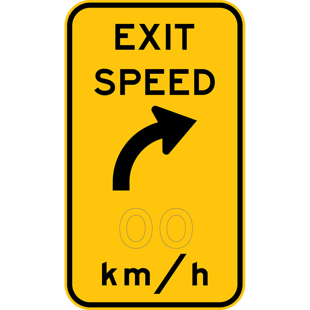 W1-9-2 Exit Speed x km/hr with curve symbol (L or R)