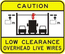 W3-205-2n - Caution (Car Truck Car Symbolic) Low Clearance - Overhead Live Wires