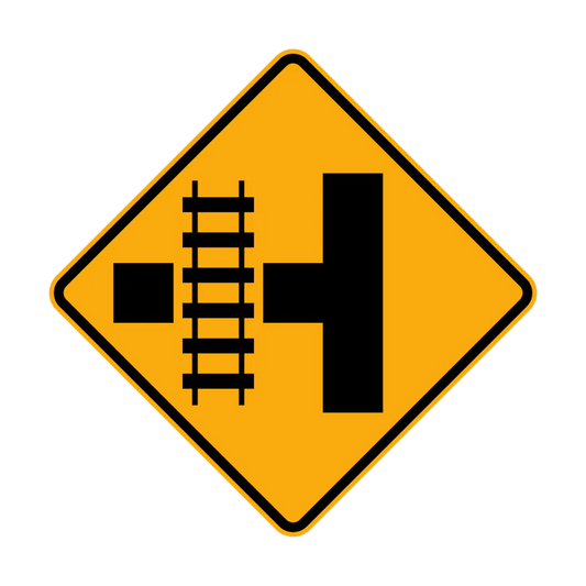 W7-12(L) - Railway Crossing Ahead Diagrammatic - Crossing On Side Road (L illustrated)