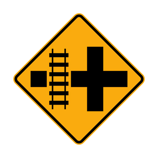 W7-13(L) - Railway Crossing Ahead Diagrammatic - Crossing On Cross Road (L illustrated)