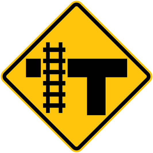 W7-17(L) - Rail Crossing Ahead Diagrammatic - Crossing on bar of T intersection (L illustrated)