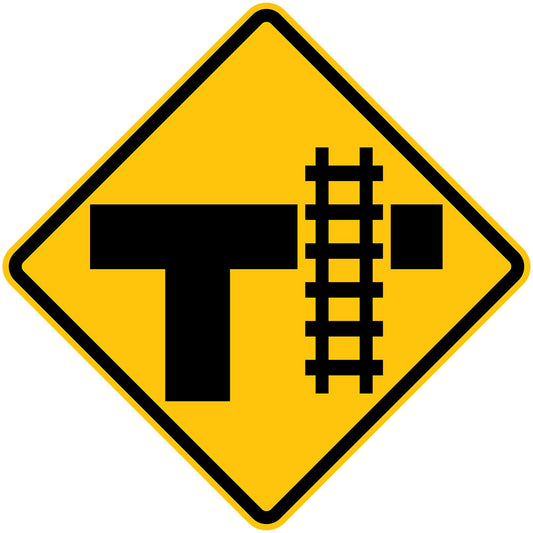 W7-17(R) - Rail Crossing Ahead Diagrammatic - Crossing on bar of T intersection (R illustrated)