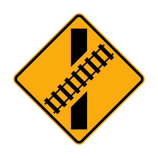 W7-9(L) - Railway Crossing Ahead Diagrammatic - Oblique Crossing (L illustrated)