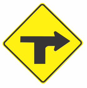 W8-2(R) - Modified T Intersection (Priority Road Ends Side Road) (Symbolic Right)