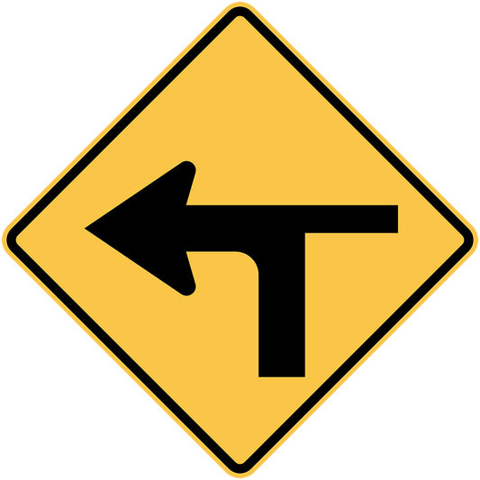 W9-2(L) - Modified T Intersection (Priority Road exits Side Road) (Symbolic Left)