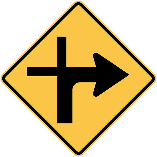 W9-3(R) - Modified Cross Intersection (Priority Road Continues) (Symbolic Right)