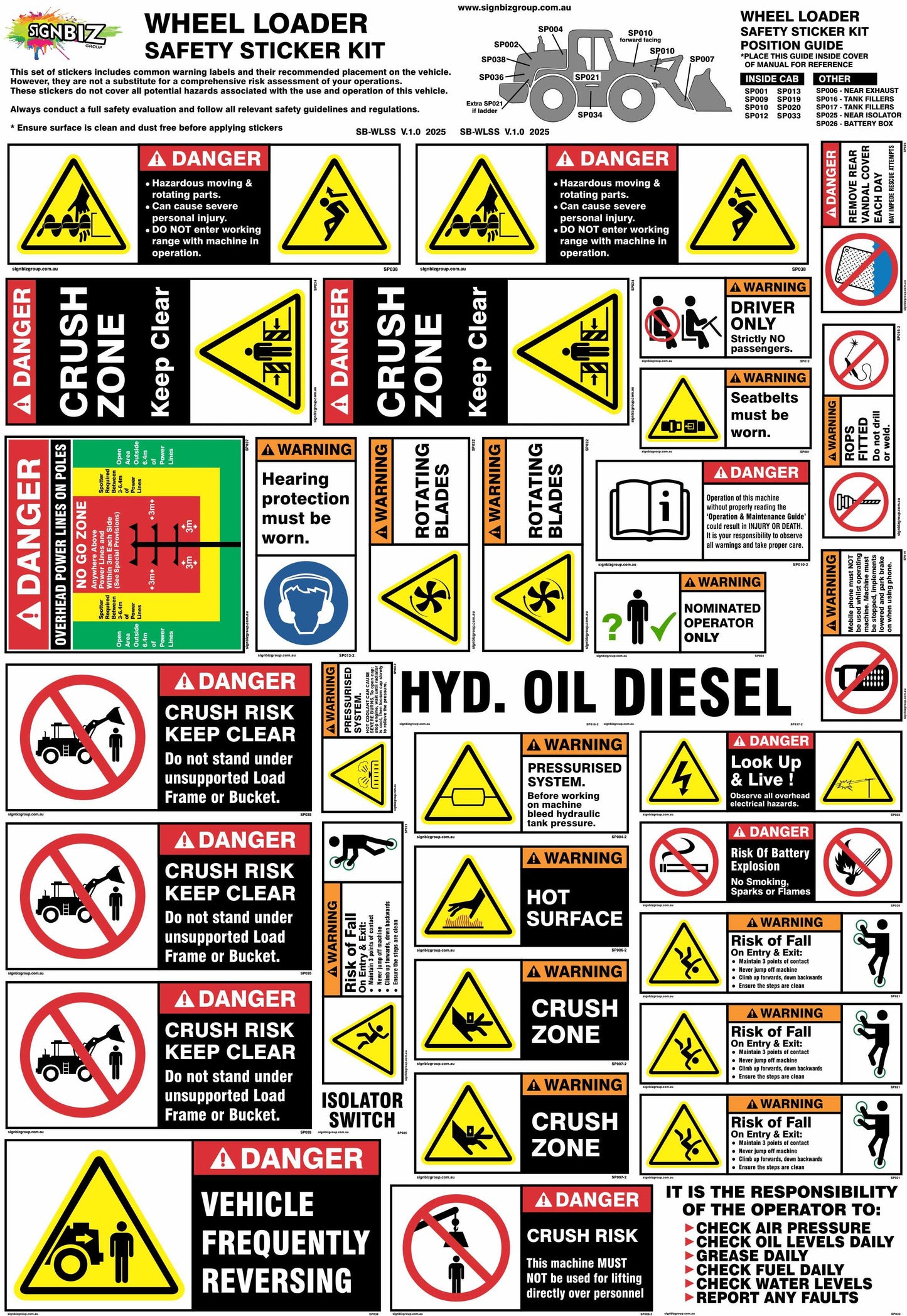 Sticker Kit - Wheel Loader